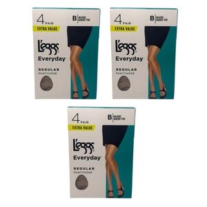 L'eggs Everyday Regular Pantyhose 4Pair B Medium Nude Sheer Toe Extra Lot of 3